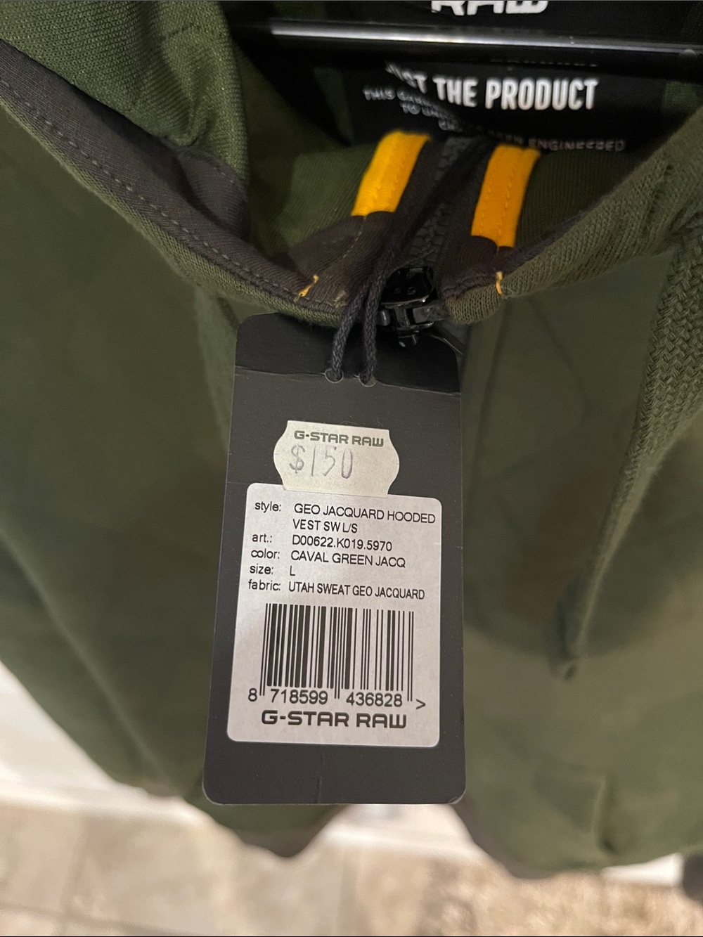 G-Star Olive Green Quilted Zip Hoodie - Picture 2 of 3